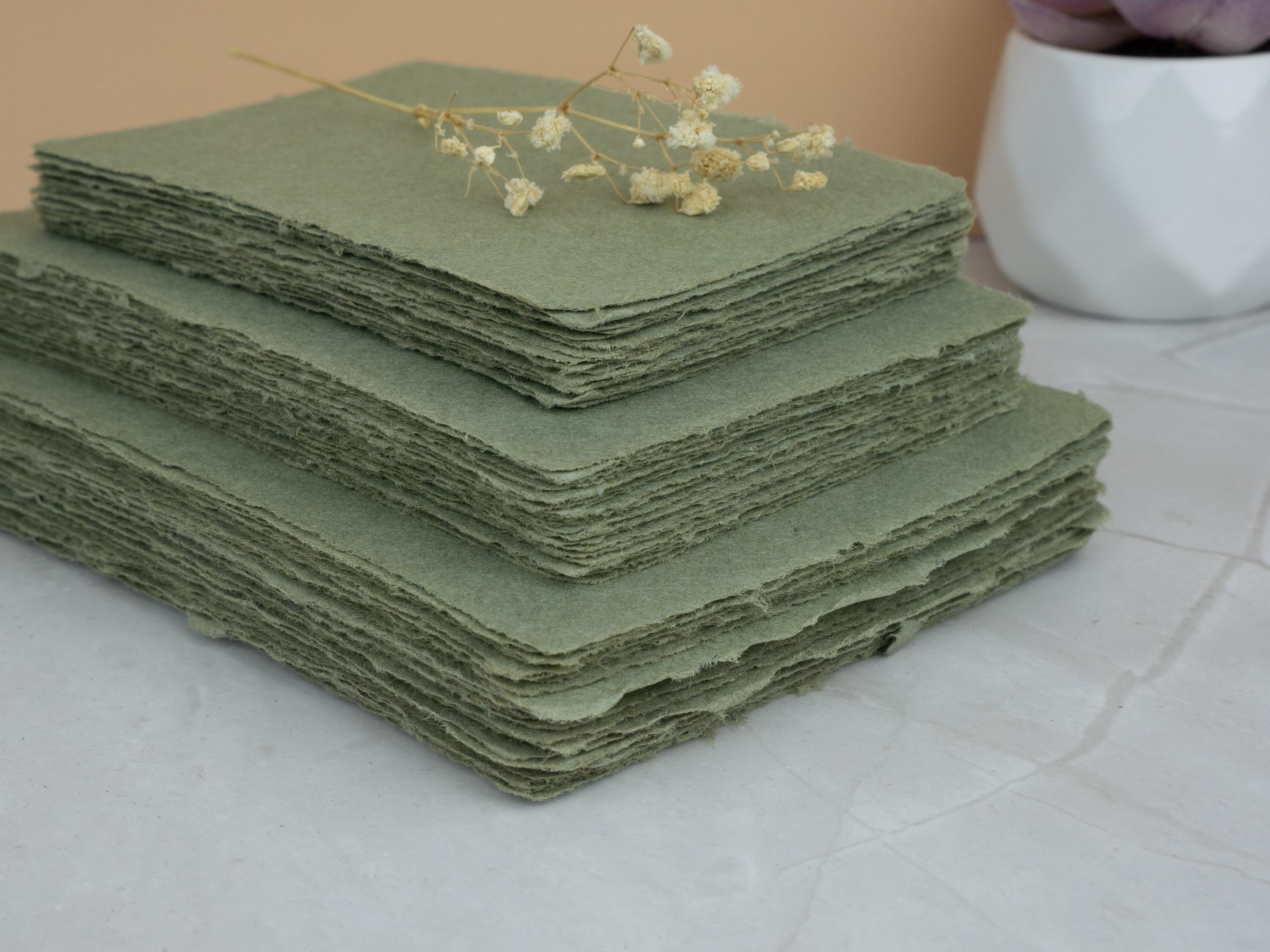 Eco Friendly Handmade Paper | Khaki Green | A2 A6 A5 | 5 per order