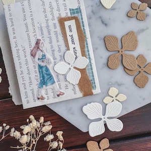 Troqueles de papel con flores de hortensias (18 piezas) / Kraft Negro Blanco Crema