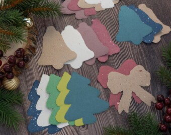 Handmade Recycled Paper Holiday Shapes | Christmas Trees, Bells & Bows | Eco-Friendly Embellishments