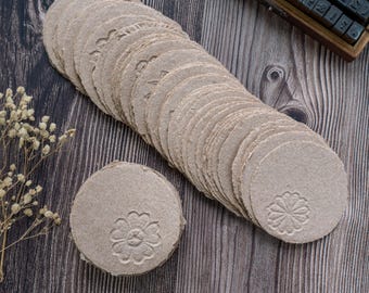 Handmade Paper Recycled | 10 Embossed Flower Kraft Circles 3 inch | Deckled Edge