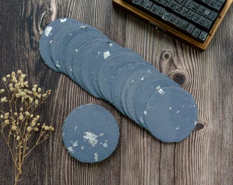 Handmade Paper Recycled | 10 Dark Blue Grey with Silver Flakes | 3 inch Circles