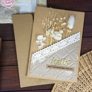 Carte de voeux kraft A7 | Bouquet de fleurs blanches