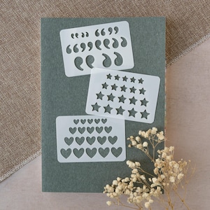 Reading Journal Stencil | 5 Star Rating, Quote Marks, Hearts | Traveler’s Notebook & Planner Stencil (Credit Card Size)