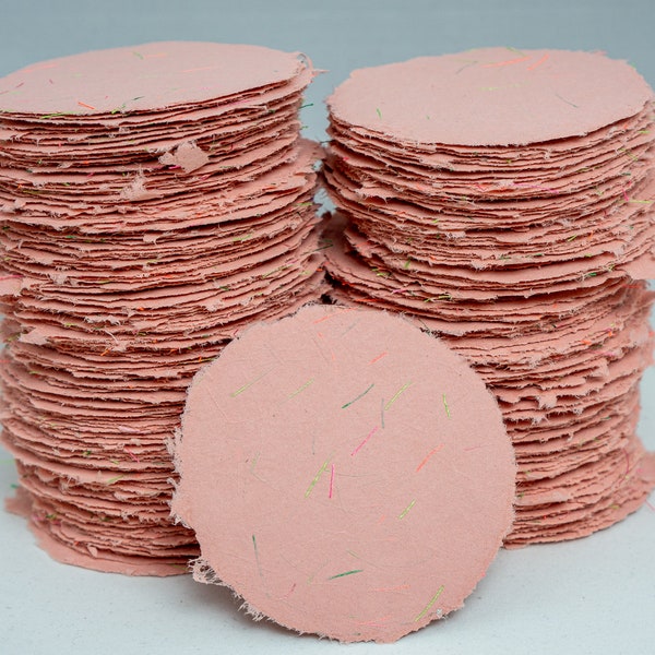 Handmade Paper Recycled | 3 inch Watermelon Threads Deckled Edge Paper Circles 10 per order