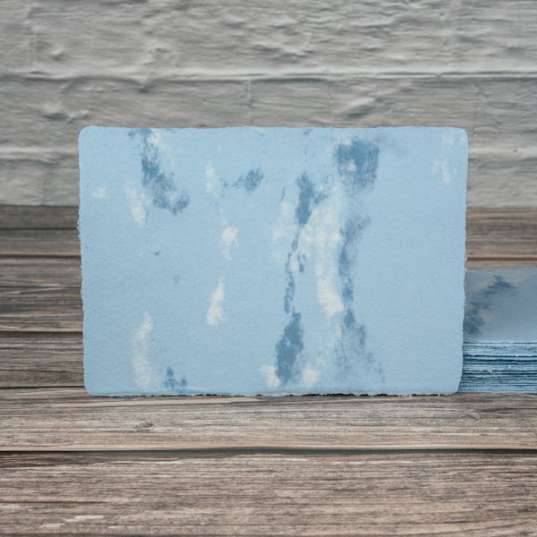 Handmade Paper Recycled | Light Blue Marbled Deckled Edge | 5 per order A6/A2/A5