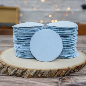 Handmade Paper Recycled | 10 Light Blue 3 inch Circles | Deckled Edge