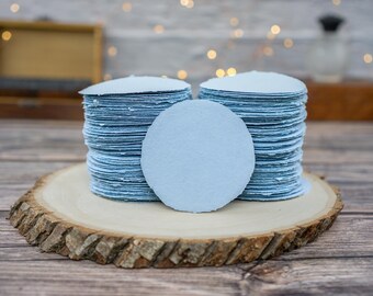 Handmade Paper Recycled | 10 Light Blue 3 inch Circles | Deckled Edge