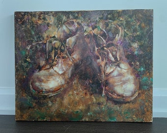 Shoes Original Oil Painting Wall Art Old Brown Boots ,Van Gogh,Cloth, Wall Decor