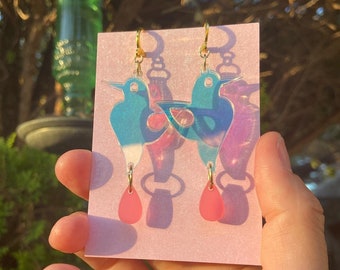 Holographic Hummingbird Dangle Earrings/Statement Earrings