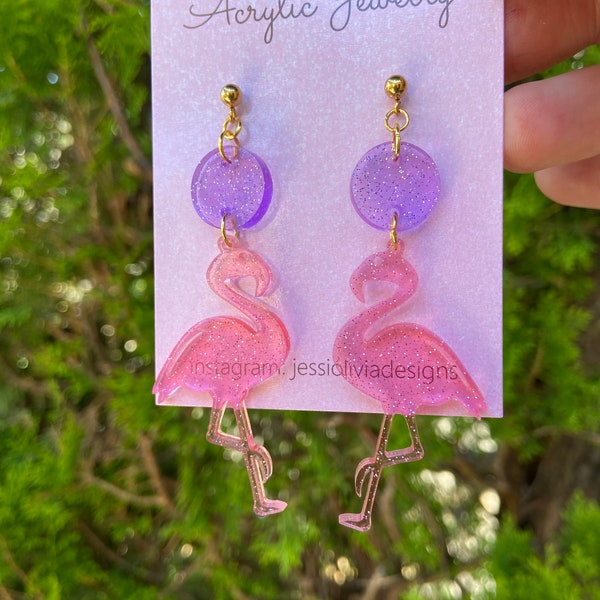 Shimmer Flamingo Dangle Earrings