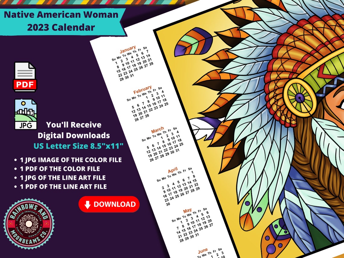 2023 Calendar at A Glance Native American Woman Digital Etsy