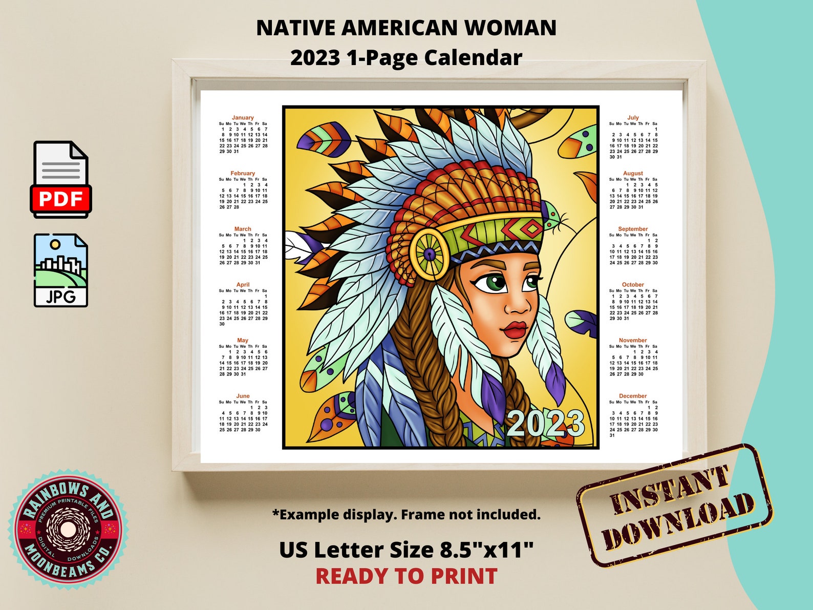 2023 Calendar at A Glance Native American Woman Digital Etsy Australia