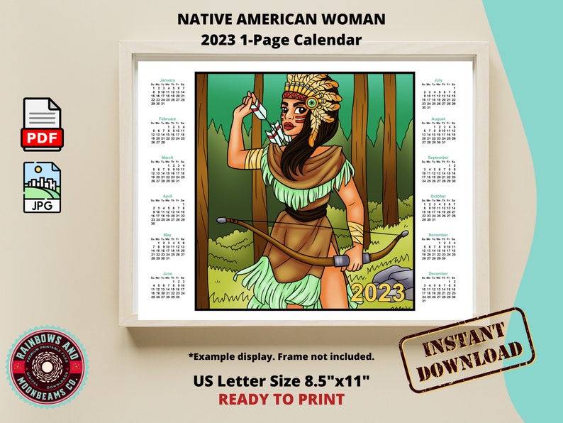 Native american woman 2023 calendar at a glance digital etsy espa a