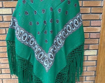 Slawischer Folk Blumenschal, Metallic Faden Fransen Wrap, Babuschka Kopftuch
