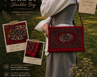 Handgewebte Turkmen Teppich Schultertasche, Rot Handgewebte Schultertasche