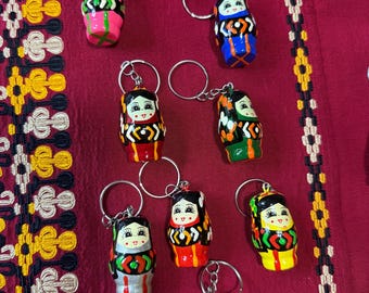 Hand-Painted Matryoshka Doll Keychain, Turkmen Folk Art Bag Charm