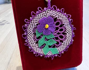 Collectable Handcrafted Traditional Turkish  Oya, & Sterling Silver Necklace Needle Lace Necklace.turkish Oya Necklace,tribal Pendant  main image 4