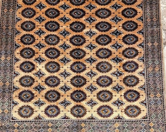 Turkmen Handwoven Silk Carpet, Large Geometric Central Asian Rug, Artisan Oriental Home Decor