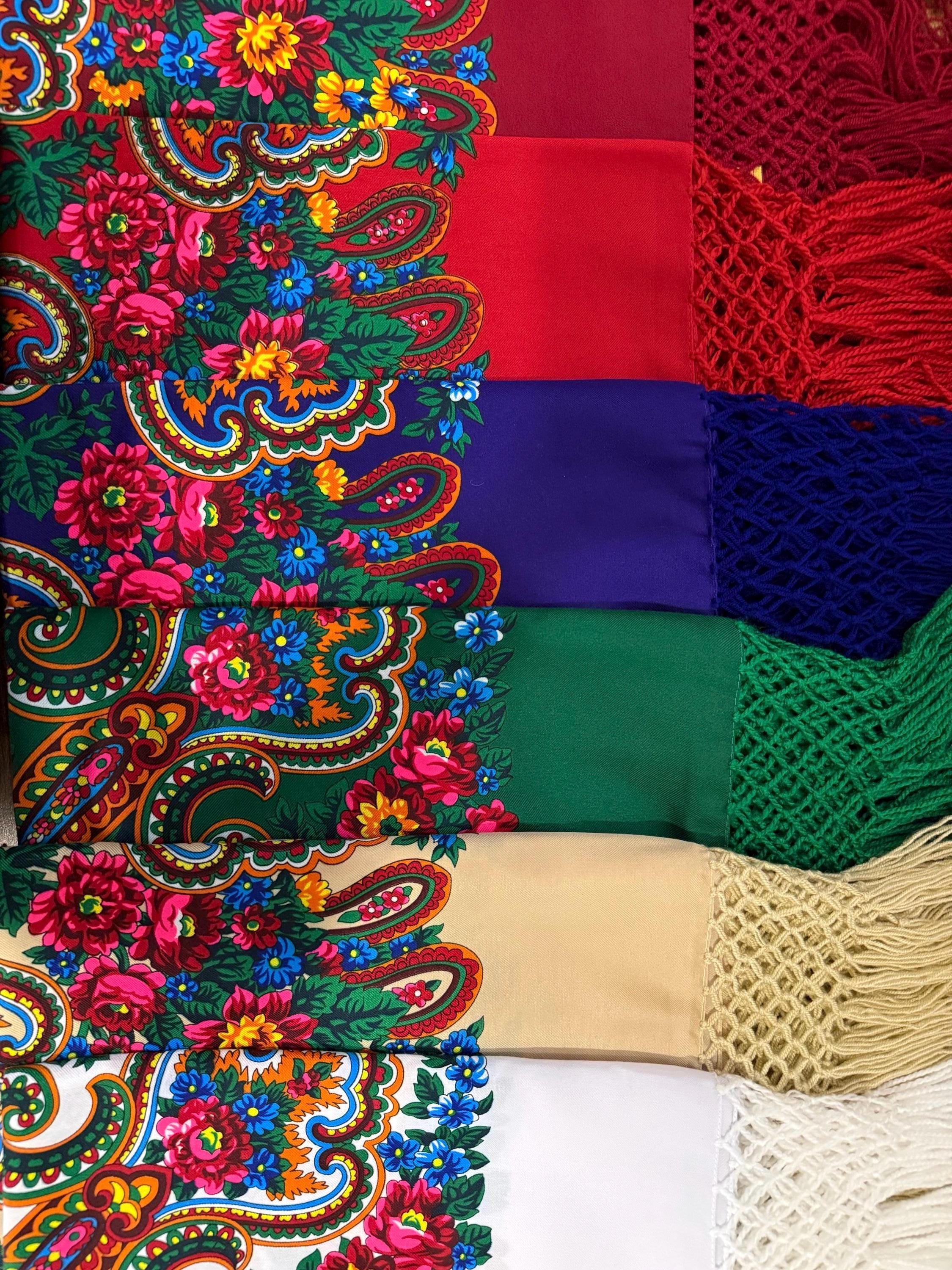 Slavic Modest Floral Babushka Scarf & Shawl Set, Folk Shawl With Fringe, Slavic ...