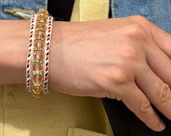 Handmade Turkmen Wool Bracelet/Alaja , Elegant Boho Beaded Jewelry