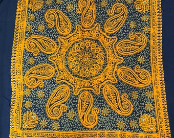 Bufanda de algodón turcomana, pañuelo para la cabeza con estampado folclórico étnico, bandana bohemia para el cabello