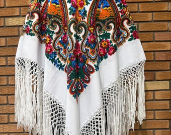 Babuschka Schal & Schal Set, Folklore Schal mit Fransen, Slawisch Inspiriertes Kopftuch, bescheidener Wrap