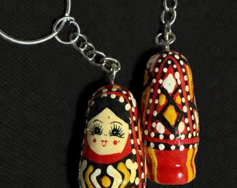 Hand-Painted Matryoshka Keychain, Turkmen Folk Doll Souvenir, Cultural Gift