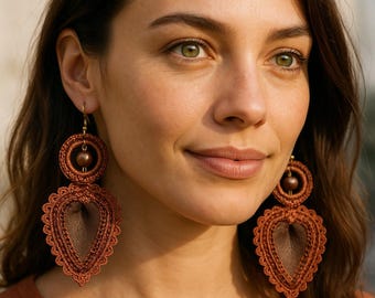 Gehäkelte Leder Teardrop Ohrringe: Boho Perlenschmuck