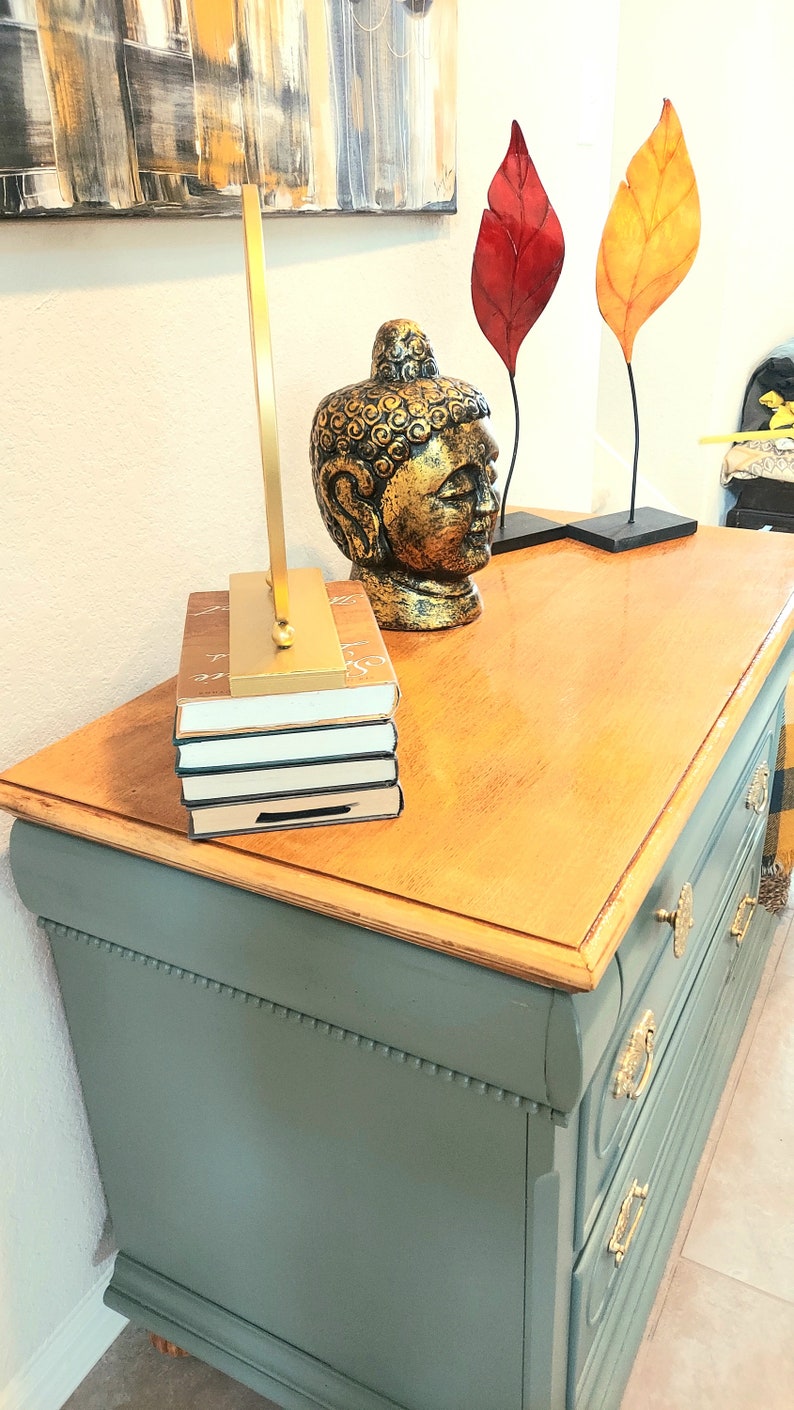 SOLD Vintage Green Dresser With Gold Handles Makeover Etsy