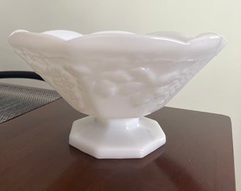 Vintage Milk Glass Footed Fruit Bowl