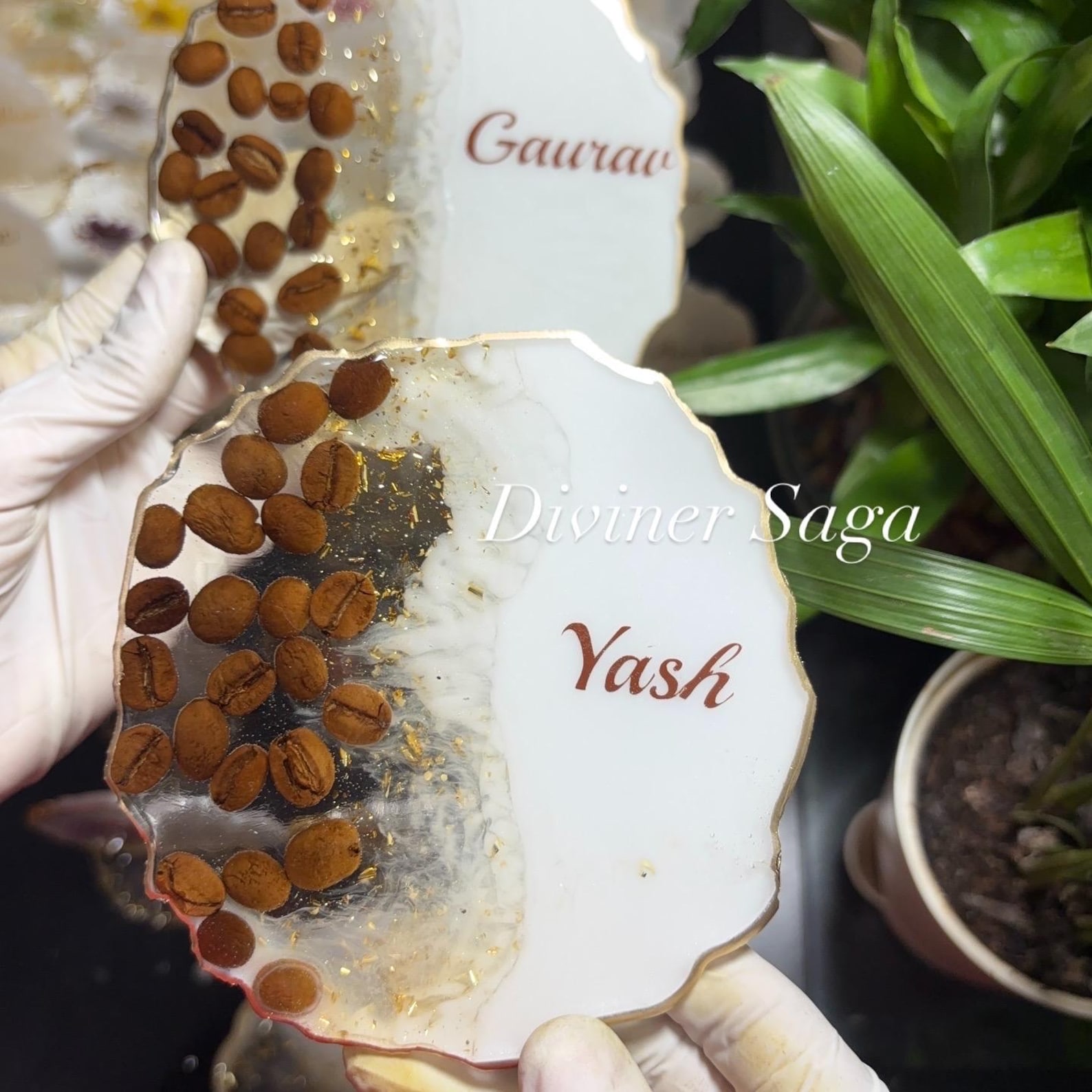 Personalized Real Coffee Bean Coasters – Set of 2 | Custom Name Resin ...