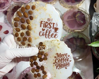 Real Coffee Bean Resin Coasters | Handmade Cafe Decor, Coffee Lover Gift