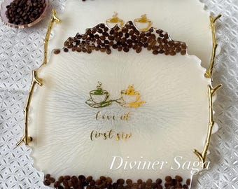 Handmade Resin Coffee Tray | Real Coffee Bean Decor