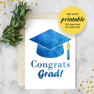 Printable Graduation 5x7 Card, Graduation Blue Cap Printable Card, Class of 2022 Graduation Card, Congrats Grad Card, Digital Download Only