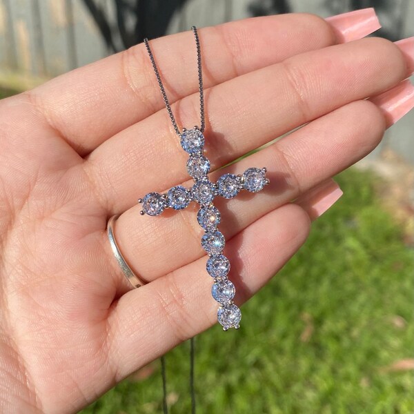 Diamond Cross Necklace Etsy