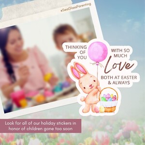 Sticker perte de bébé, lapin mignon, panier de Pâques avec des ballons, perte de grossesse et de perte du nourrisson, autocollants de scrapbooking, perte de maman, perte de maman, perte de père