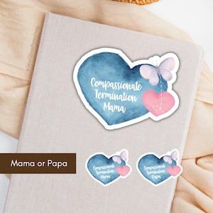 Mitfühlender Abschluss Mama / Papa Aufkleber, TFMR ist die härteste Entscheidung, Herz- und Schmetterlingssymbole der Liebe, Trauerndes Mama / Papa Geschenk