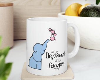 Baby loss keepsake mug, Cartoon elephant never forgets, Thoughtful gift for angel mom, dad, grandparent