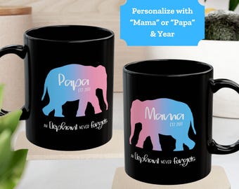 Custom loss parent coffee mug, An elephant never forgets and neither will I, Mama Papa forever after miscarriage, stillbirth, infant death