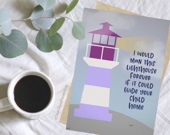 Comforting words baby loss greeting card, Whimsical ocean theme, I would man this lighthouse forever if it could guide your child home
