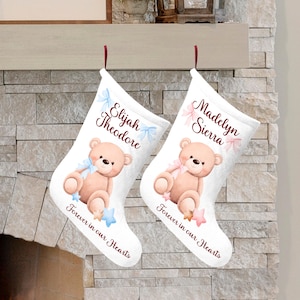 Presente de simpatia personalizado, Meia de Natal memorial de urso de pelúcia rosa ou azul, Presente personalizado de lembrança de feriado para mãe perdida