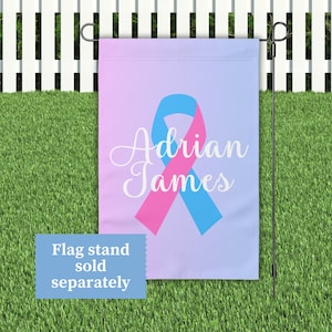 Bandeira de jardim memorial de fita PAIL, Conscientização sobre perda gestacional rosa e azul, Design personalizado com nome de bebê de anjo