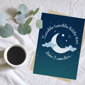 Baby Verlust Erinnerungskarte, Twinkle Twinkle Star, Cute Nachthimmel mit Sternen Landschaft, innen leer für Journaling über Fehlgeburt