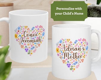 Personalized Baby Loss Floral Heart Mug, Custom Angel Baby Name Coffee Cup, Supportive Remembrance Gift for Loss Parent