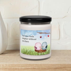 Vela de lembrança de família memorial, Nosso ninho parece mais vazio sem você aqui, Pássaros em aquarela em um ninho, Presente atencioso após a perda de um filho imagem 1