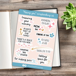 Ensemble d'autocollants de scrapbooking vous manquez, instructions pour le journal de deuil et de perte, une pensée pour vous au paradis, cadeau de sympathie pour un être cher endeuillé