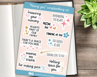 Missing you scrapbooking sticker set, Grief and loss journal prompts, Thinking of you in heaven, Sympathy gift for bereaved loved one