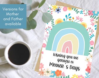 Infant loss Mother's Day/Father's Day card, Grieving floral rainbow design, Sweet words for bereaved mom, dad after miscarriage, stillborn