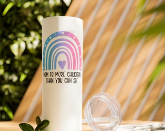 Mom/Dad 20 oz tumbler, Gradient rainbow blue pink design, Mom to more children than you can see, Thoughtful gift for parent after loss