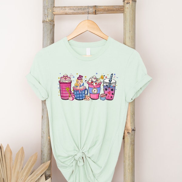 Alice in Wonderland Coffee Cups Shirt, Alice Starbucks Coffee Shirt, Mad Hatter Tea Party Shirt, Disney Alice Shirt, Alice Cheshire Cat Tee